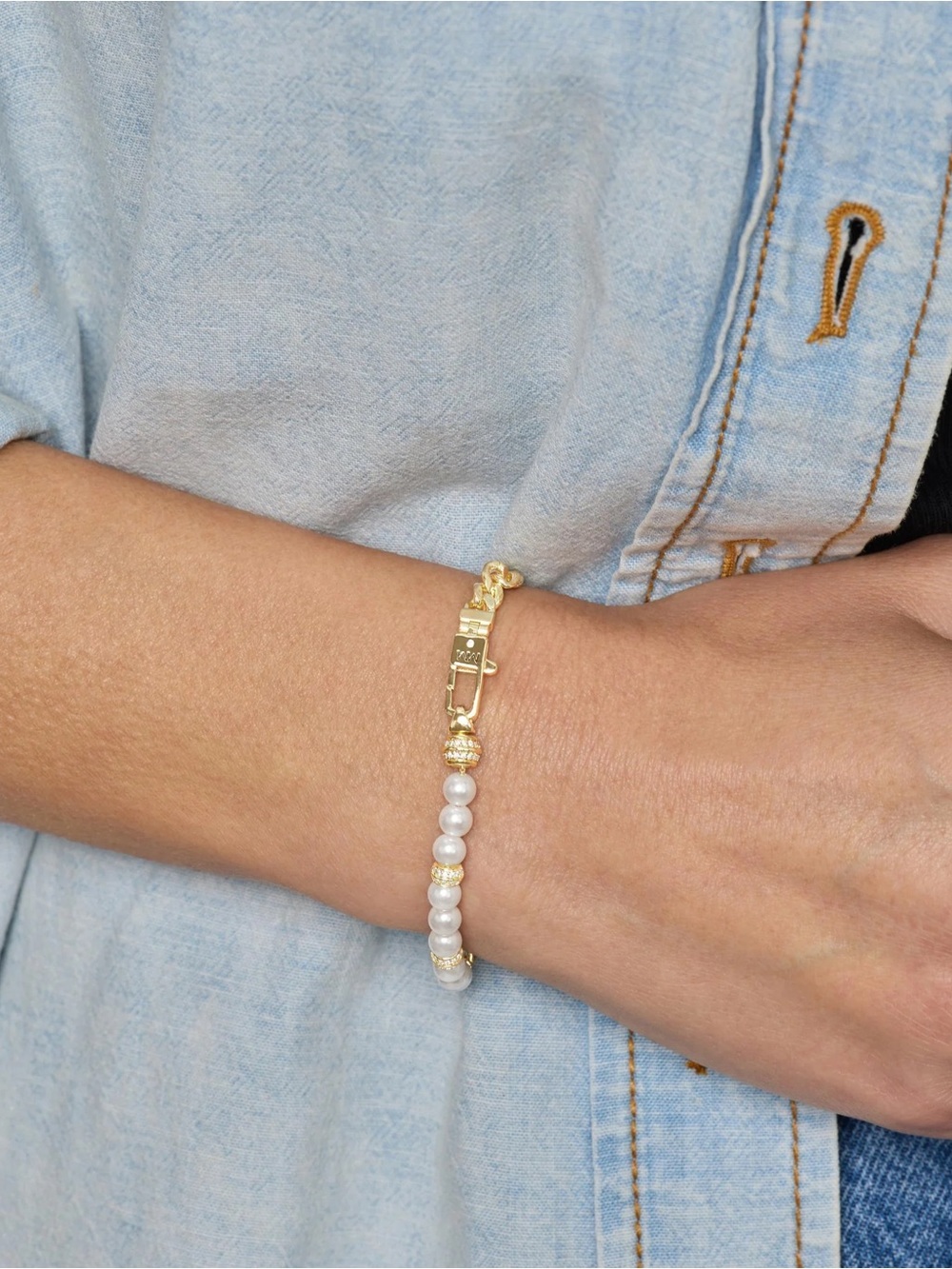 Melinda Maria Gold Chain Necklace with White Pearls - Picture 3 of 7